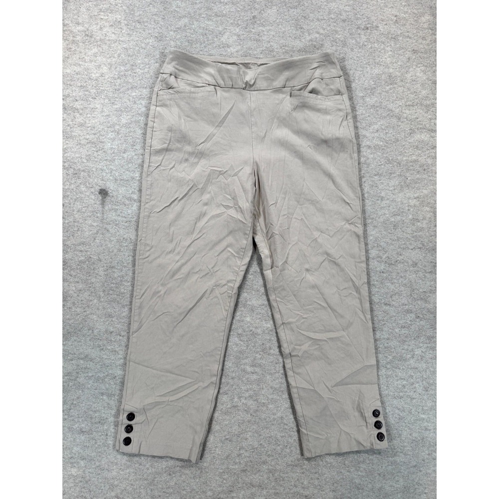 Allison Daley Crop Pants Womens 10 Petites Gray Stretch Mid Rise Ankle Button